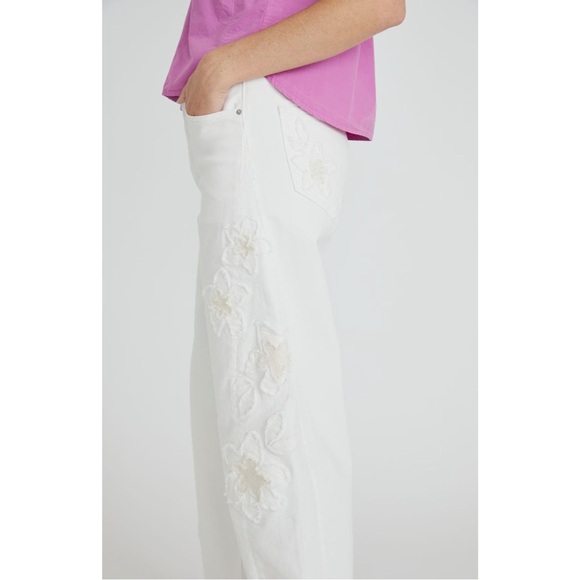 NWT Driftwood x Petunia Patchwork High-Waist Wide Leg White Jeans Size 31 - Picture 2 of 8